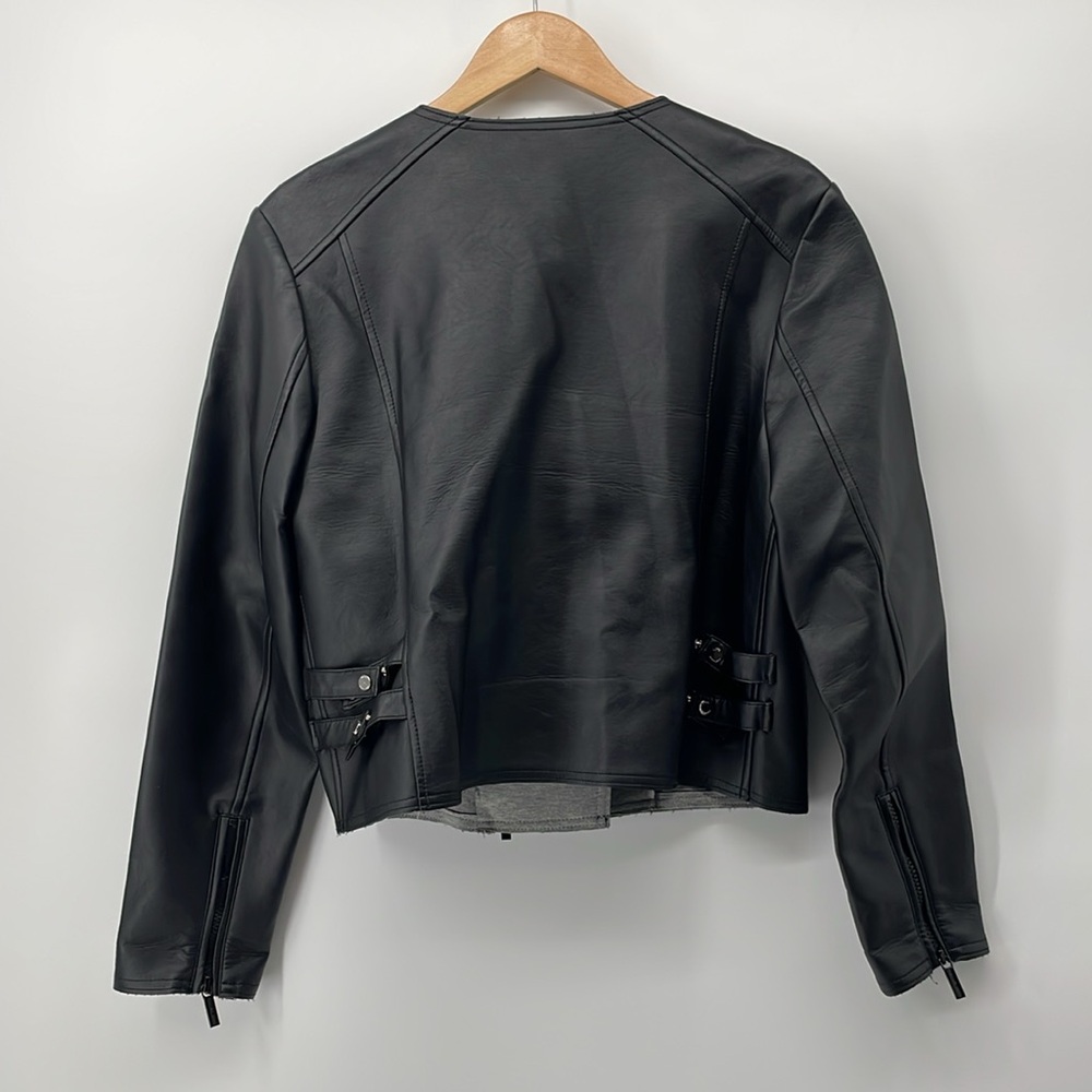 Michael Kors Faux Leather Moto Jacket in Black Gray M A13 - Picture 2 of 5